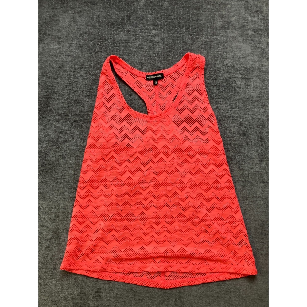 Inspired Hearts Mesh Tank Top Womens Medium Hot Zigzag Knit Cotton Scoop Neck